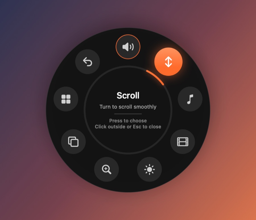 Dialed radial menu of modes open on a Mac desktop