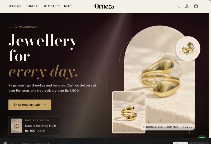 Orneza homepage: "Jewellery for every day" with gold rings